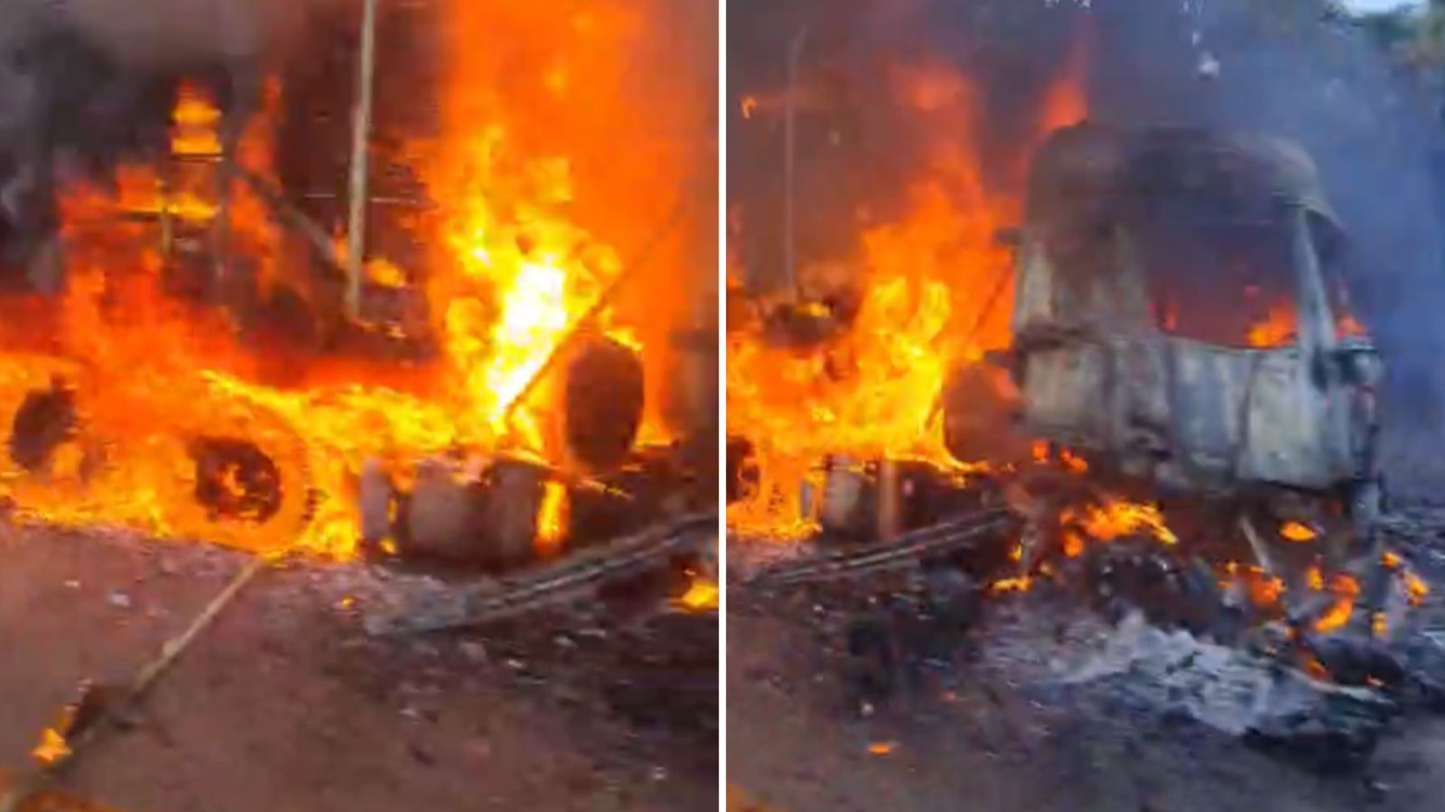 Apesar da ação rápida, a cabine ficou totalmente destruída.