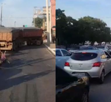 Imagem - Vídeo: carreta atravessada na pista deixa trânsito parado na João Paulo II em Belém