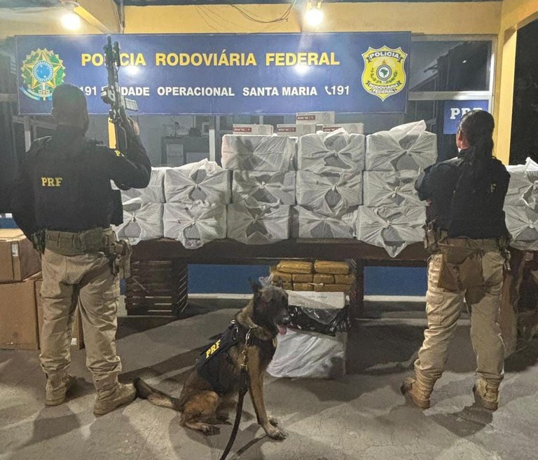 Com ajuda de um cão farejador, os agentes da PRF realizaram apreensão na BR-316
