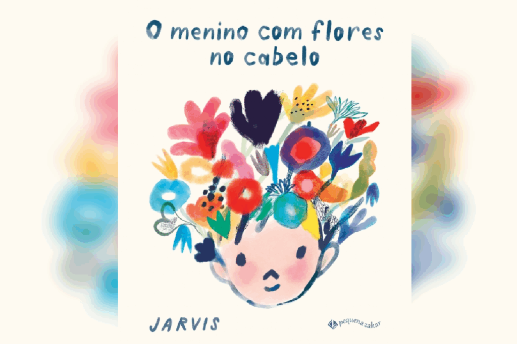 &#8220;O menino com flores no cabelo&#8221; fala de amizade, aceitação e delicadeza diante da dor (Imagem: Reprodução digital | Pequena Zahar)