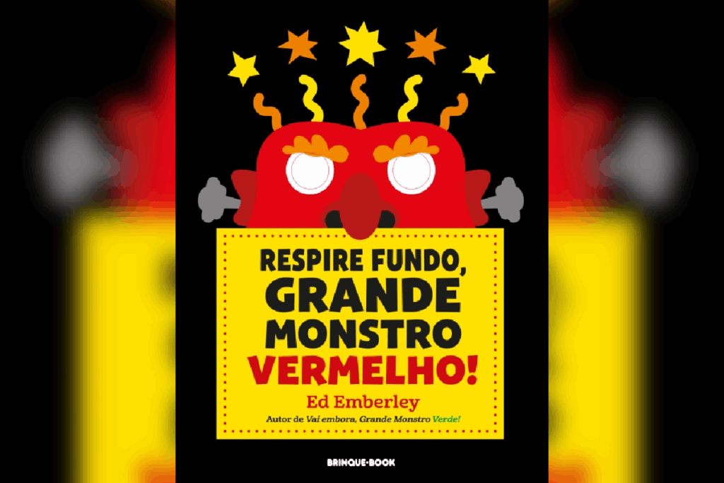 &#8220;Respire fundo, grande monstro vermelho!&#8221; é uma obra interativa sobre medo e autocontrole (Imagem: Reprodução digital | Brinque-Book)