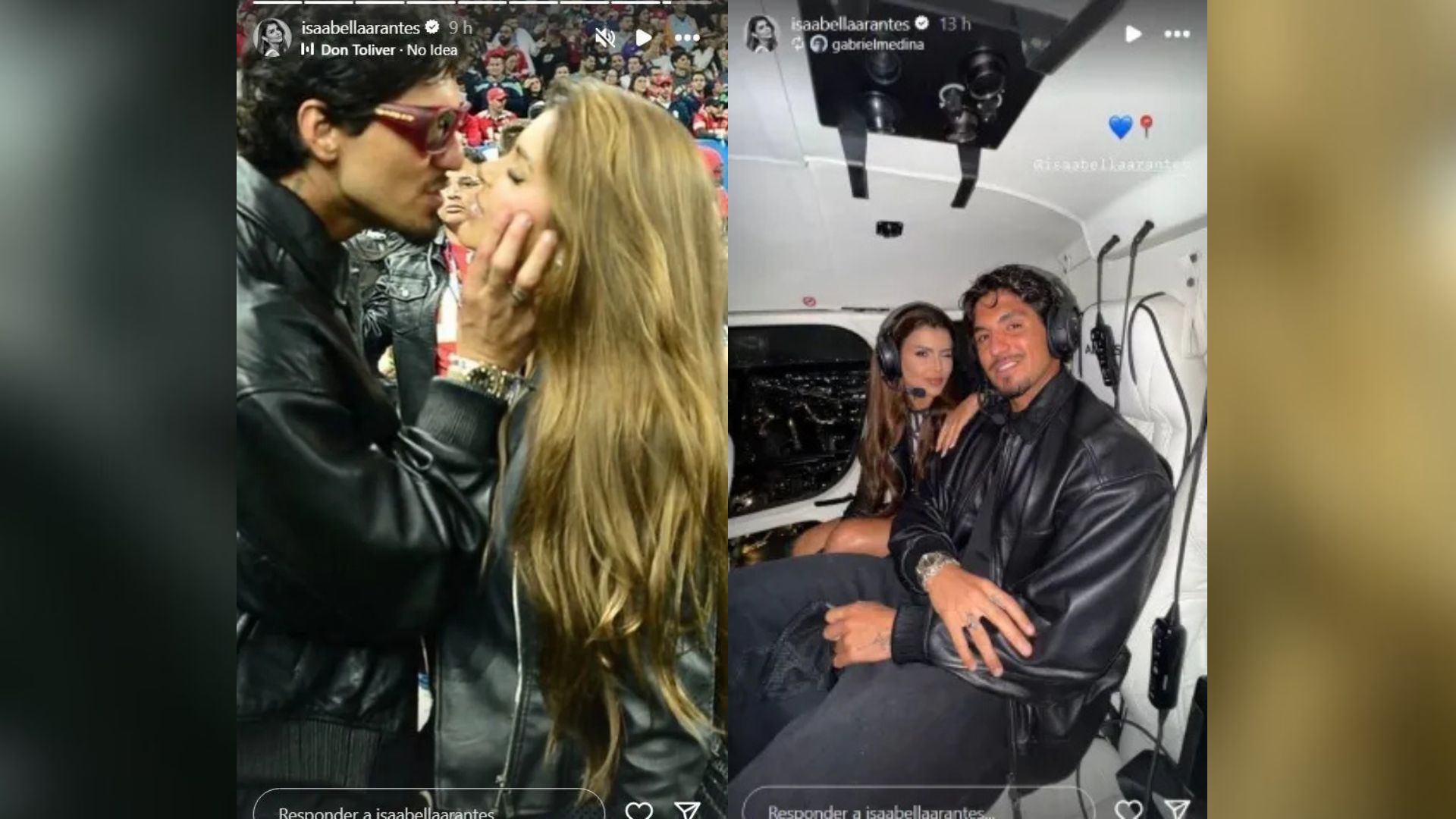 Gabriel Medina e Isabella Arantes fazem primeira aparição pública em jogo da NFL em São Paulo