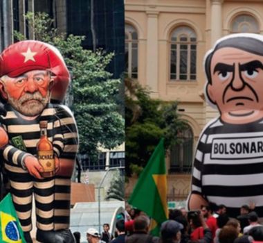 Imagem - Manifestantes usam bonecos de Lula e Bolsonaro para protestar