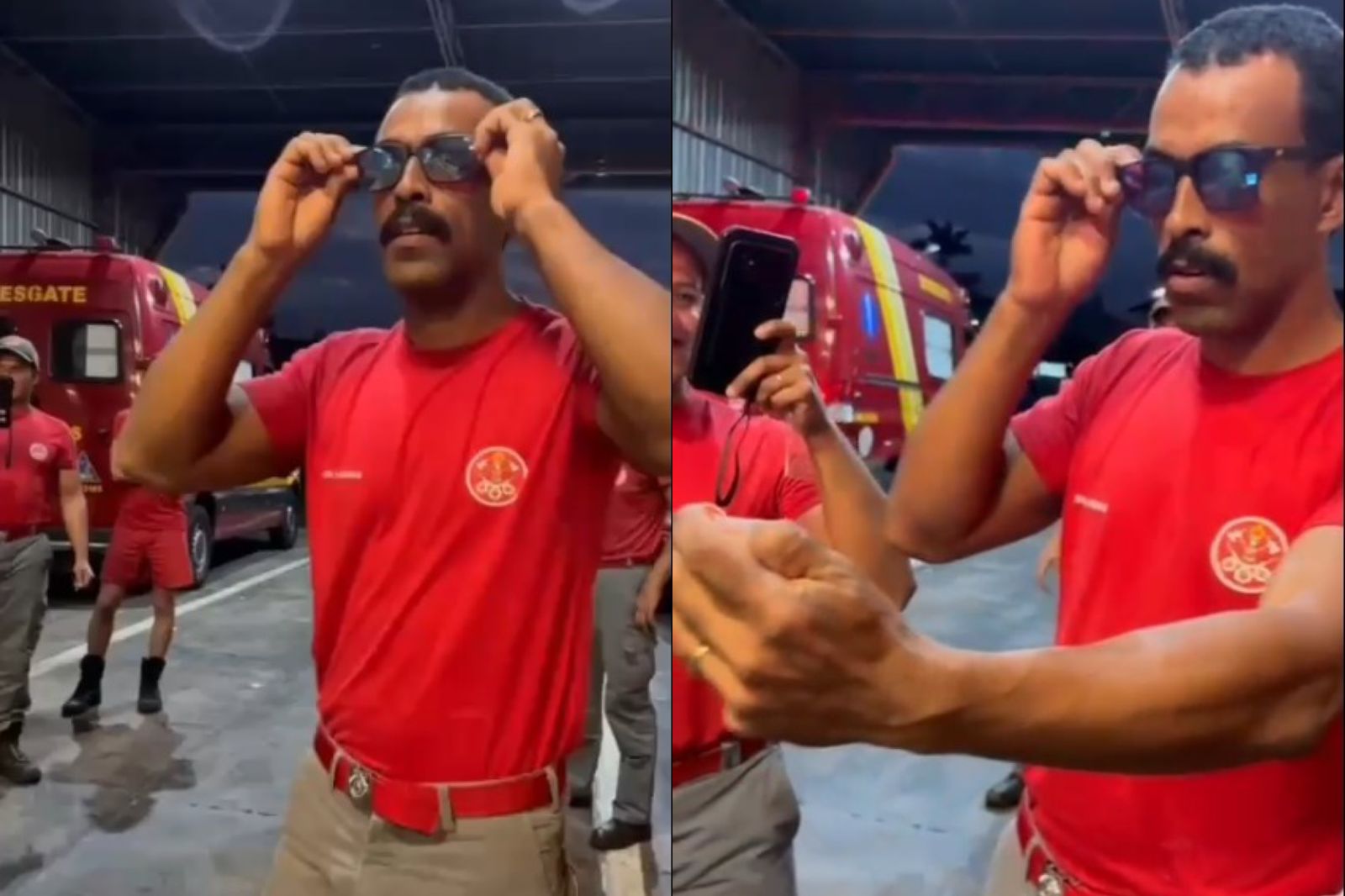 Bombeiro daltônico recebe óculos de colegas e enxerga cores pela primeira vez.