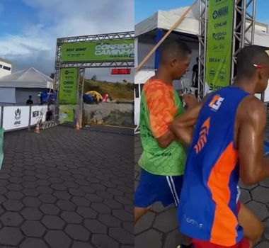 Imagem - Vídeo: corredor abre bandeira para festejar, mas é ultrapassado na linha de chegada