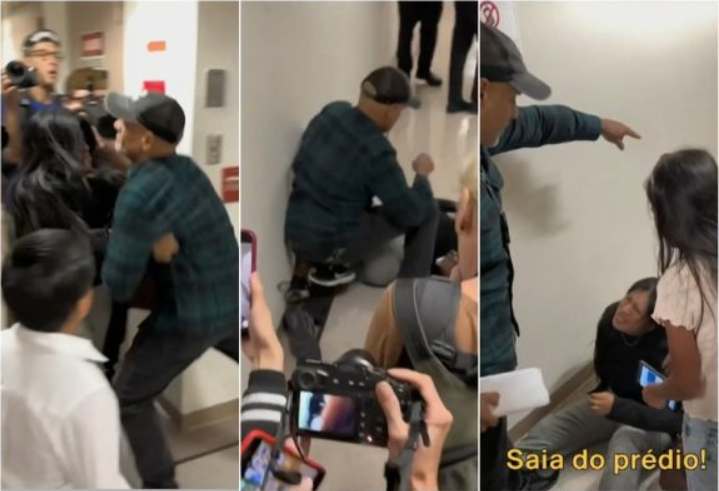 Agente de imigração dos EUA empurra mulher estrangeira na frente dos filhos