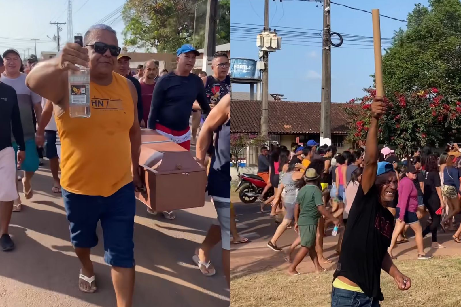 Durante o trajeto até o cemitério, o caixão é levado em meio a rojões, gritos emocionados e choros. Um verdadeiro misto de luto e festa.