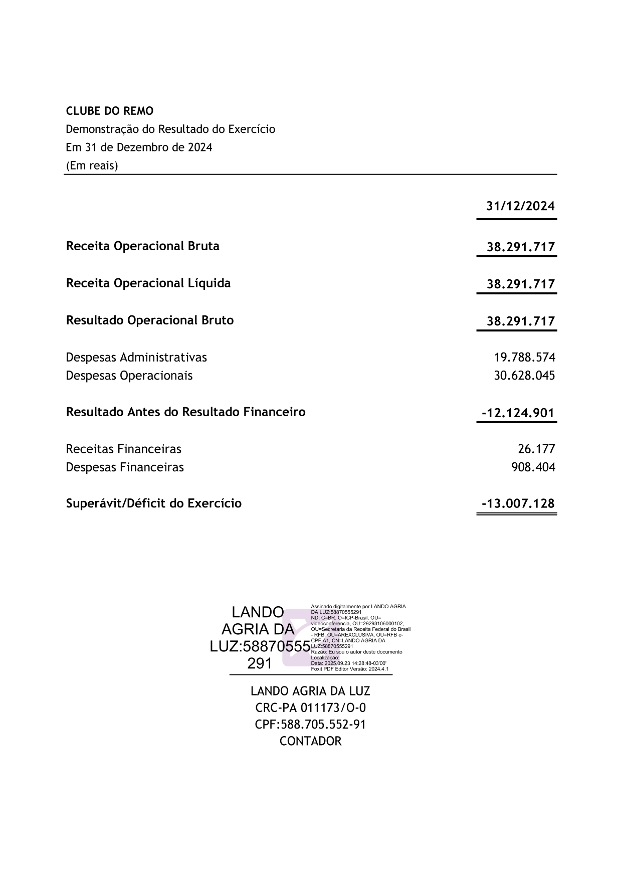 Imagem - Remo encerra 2024 com déficit superior a R$ 13 milhões