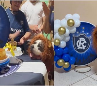 Imagem - Cachorro azulino ganha festa de 'auniversário' com tema do Remo; assista