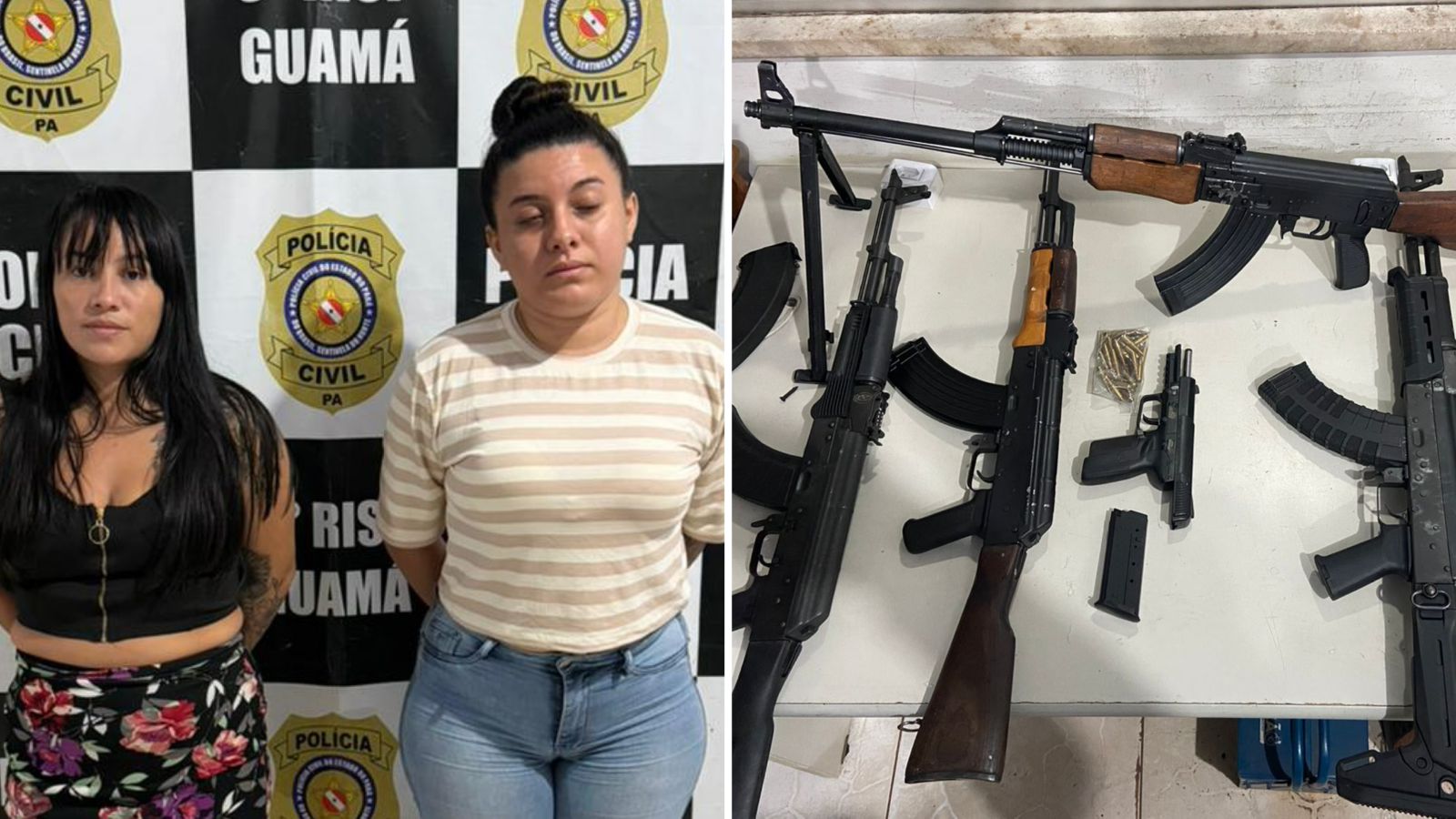 Mulheres presas com armamento pesado d euso restrito das Forças Armadas em Castanhal - 