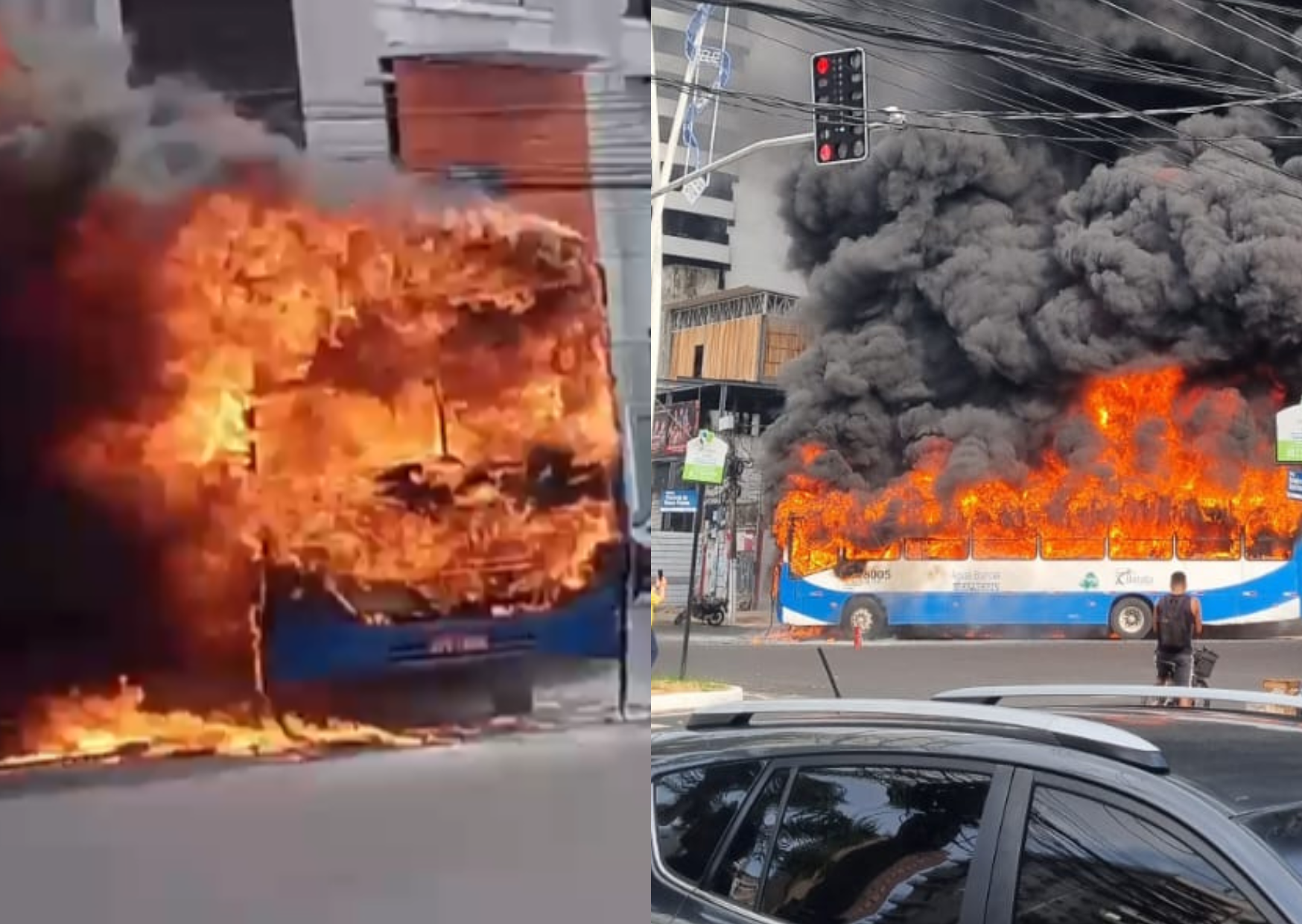 Imagens mostram chamas tomando conta do veículo em uma das avenidas mais movimentadas da capital; ainda não há informações sobre vítimas