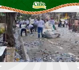 Imagem - Após procissão do Círio, equipe de limpeza percorre as ruas do trajeto
