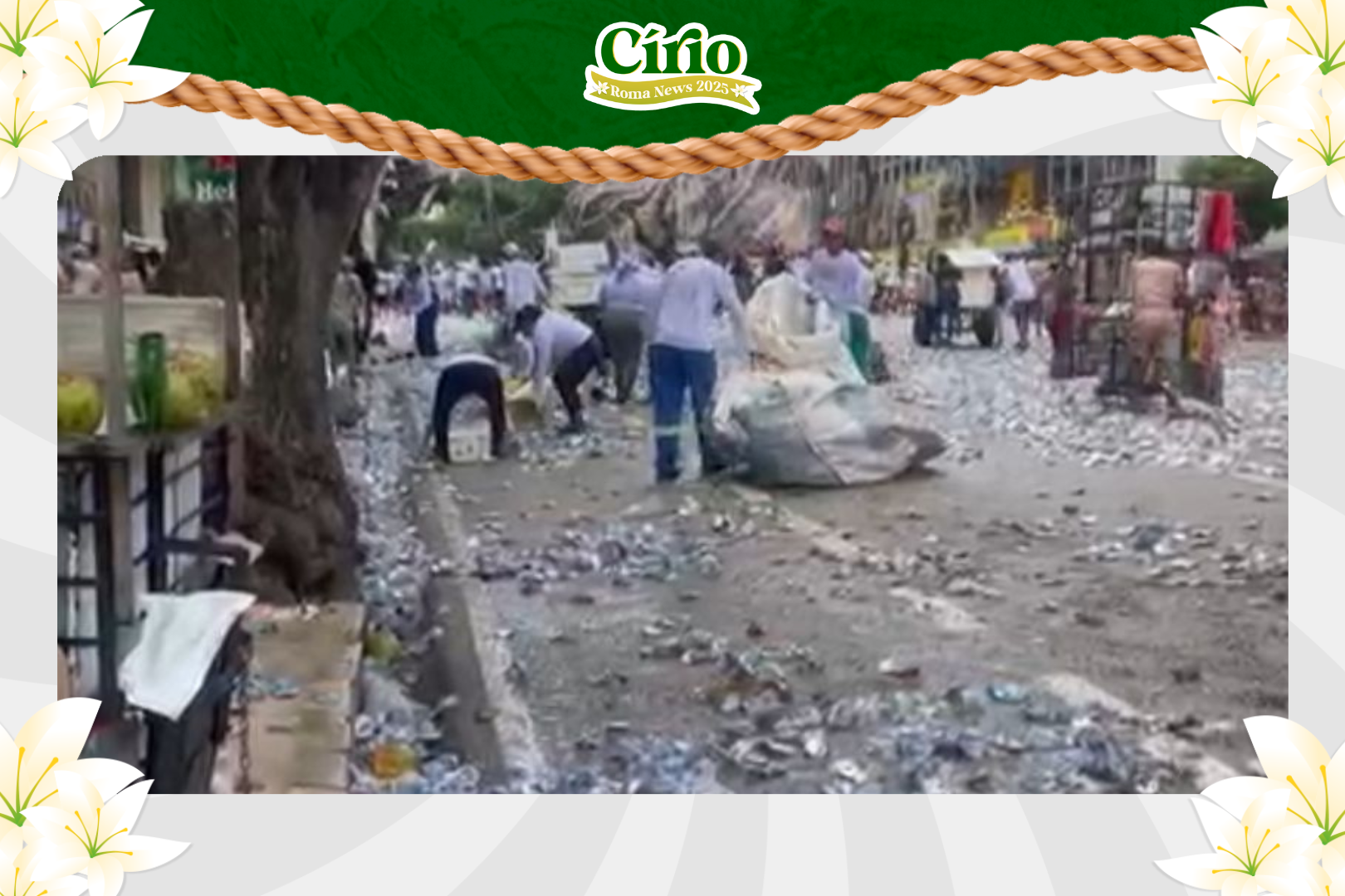 Após procissão do Círio, equipe de limpeza percorre as ruas do trajeto.