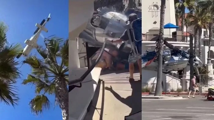 Helicóptero perdeu o controle e cai enquanto sobrevoava Huntington Beach, uma praia popular na Califórnia.