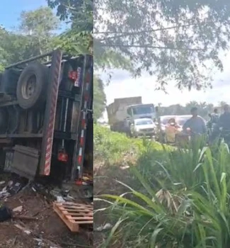 Imagem - Caminhão carregado de banana tomba na BR-316, na Grande Belém