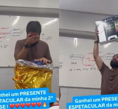 Imagem - Turma presenteia professor com PlayStation 5 e profissional se emociona; assista