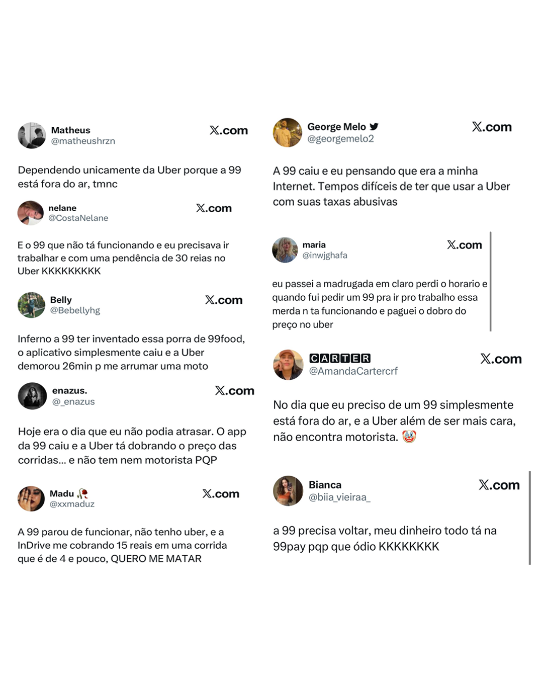 No X (antigo Twitter), usuários de Belém comentaram a dificuldade em conseguir transporte pela plataforma nas primeiras horas do dia.