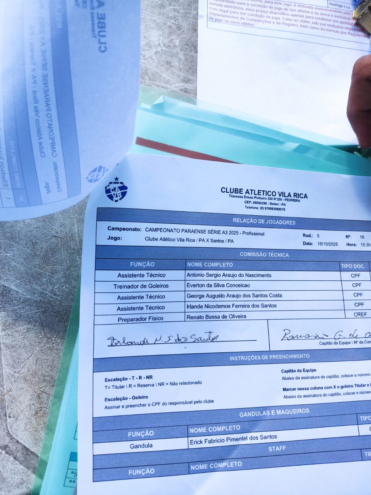 Súmula consta o nome do dirigente que não pode  assumir função na comissão técnica