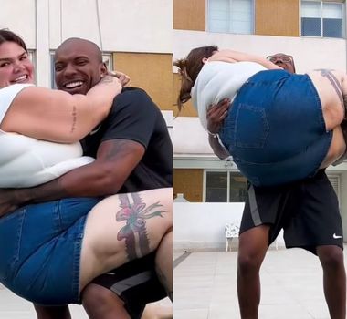 Imagem - Thais Carla celebra ser carregada pelo marido após perder 75 kg