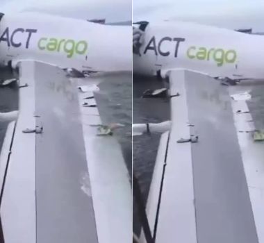 Imagem - Aeronave derrapa no pouso, cai no mar em Hong Kong e deixa dois mortos
