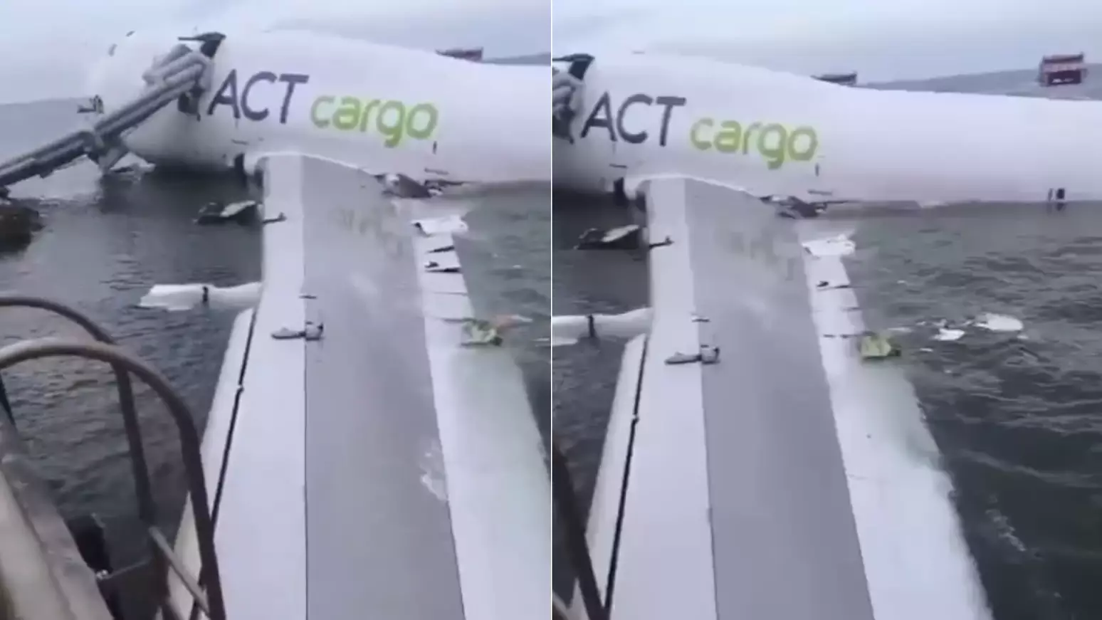 (Avião ficou parcialmente submerso)
