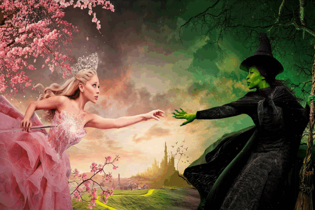 No filme “Wicked: Parte II”, as bruxas Glinda e Elphaba enfrentam as consequências de suas escolhas em Oz (Imagem: Reprodução digital | Universal Pictures)
