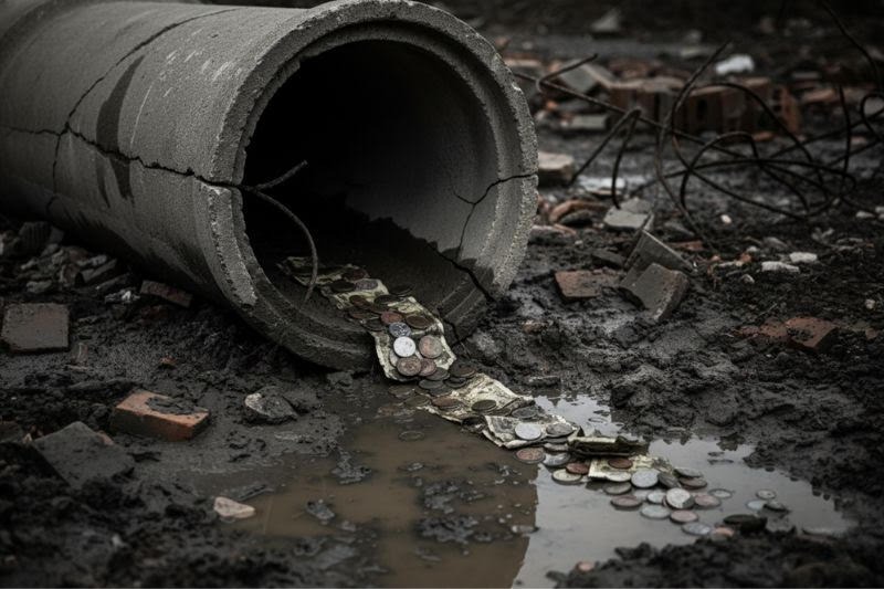 Obras de água e esgoto ficaram inacabadas.