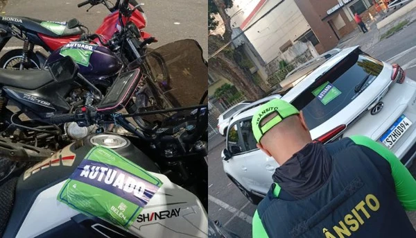 Agentes da Segbel autuam carros estacionados irregularmente na Duque de Caxias durante a COP-30