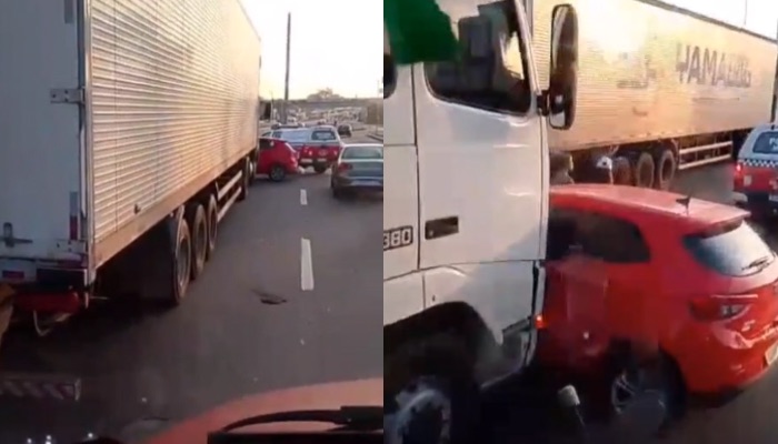 (Acidente entre carreta e carro particular dificulta trânsito na BR - 316)