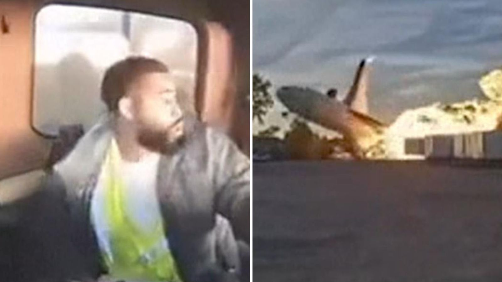 Imagem - Homem se assusta ao presenciar queda e explosão de avião