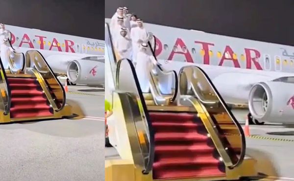 Jato com escada rolante banhada a ouro do Catar chama atenção nas redes
