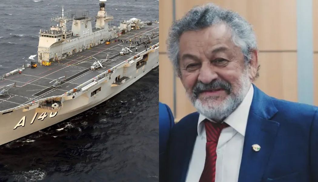 Navio Aeródromo Atlântico na esquerda e a direita Paulo Rocha, superintendente da Sudam (Superintendência do Desenvolvimento da Amazônia)