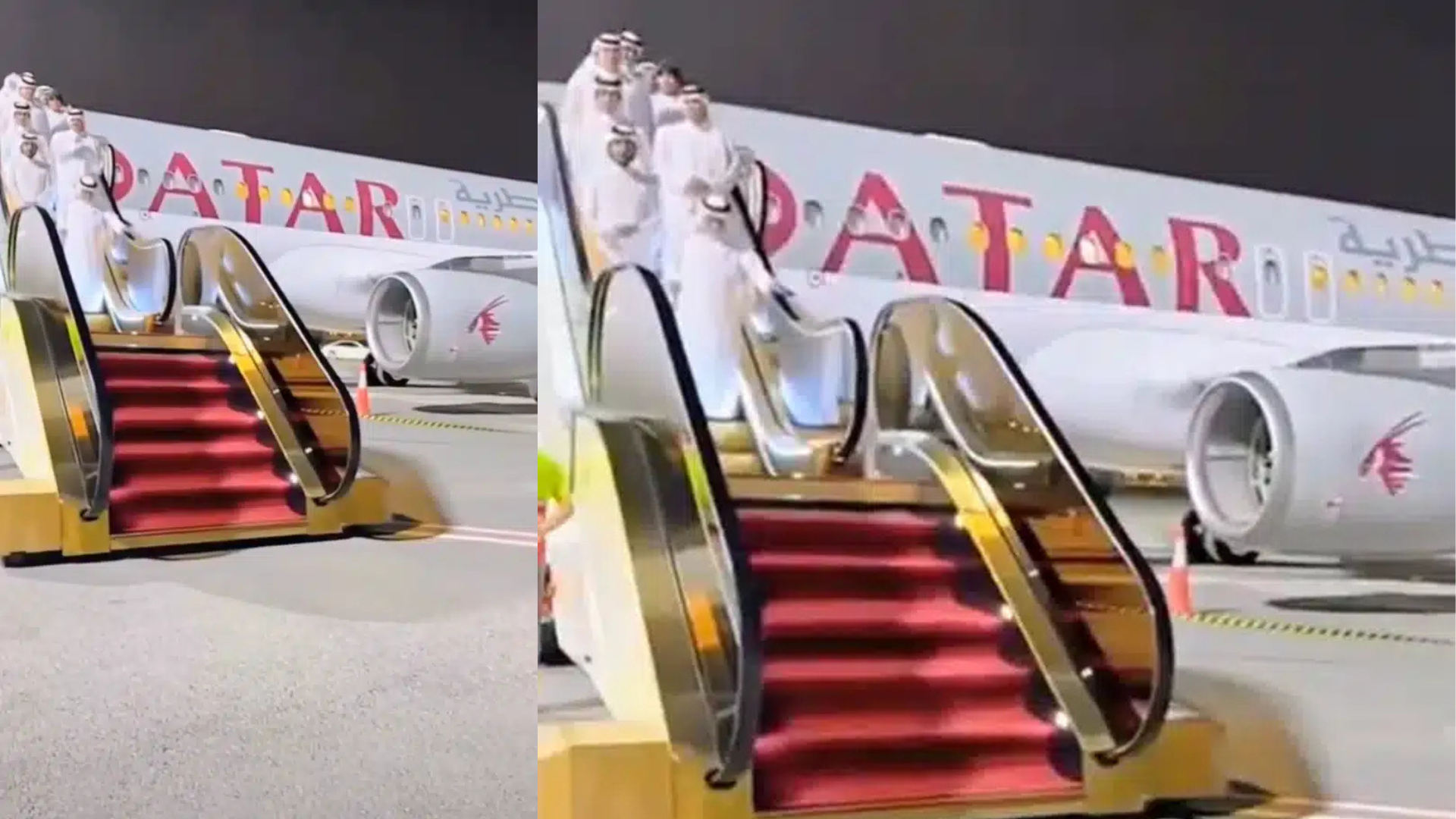 Vídeo mostra membros da família real desembarcando com luxo extremo; local da gravação não foi identificado