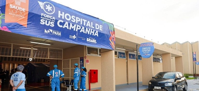 O hospital de campanha da Força Nacional do SUS ficará em operação de 7 a 25 de novembro, período que abrange toda a realização da COP30, que acontece de 10 a 21 de novembro em Belém.