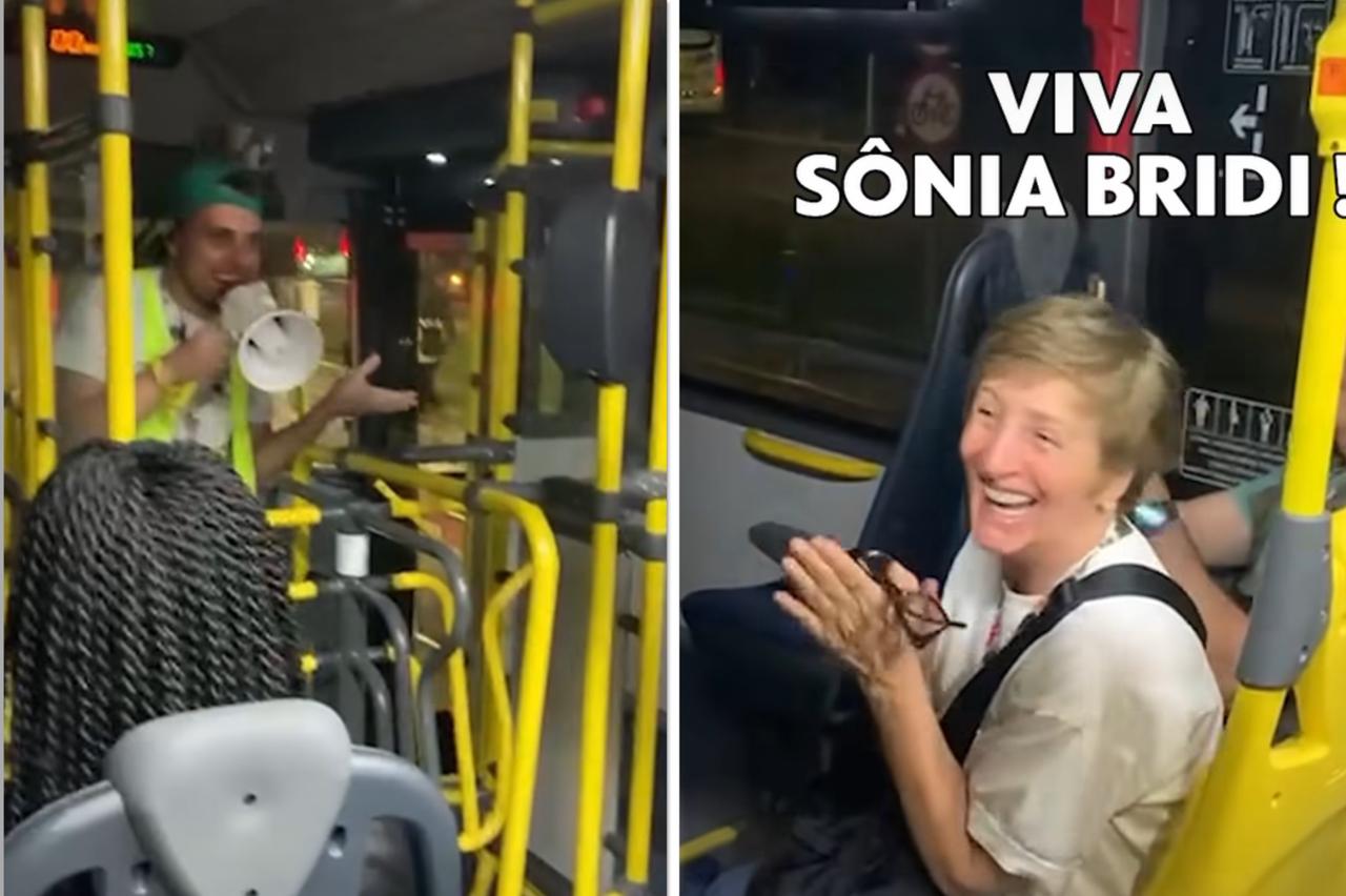  Sônia Bridi é surpreendida com parabéns no ônibus em Belém