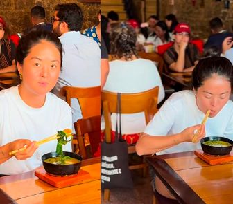 Imagem - Turista viraliza ao usar hashi para tomar tacacá em Belém