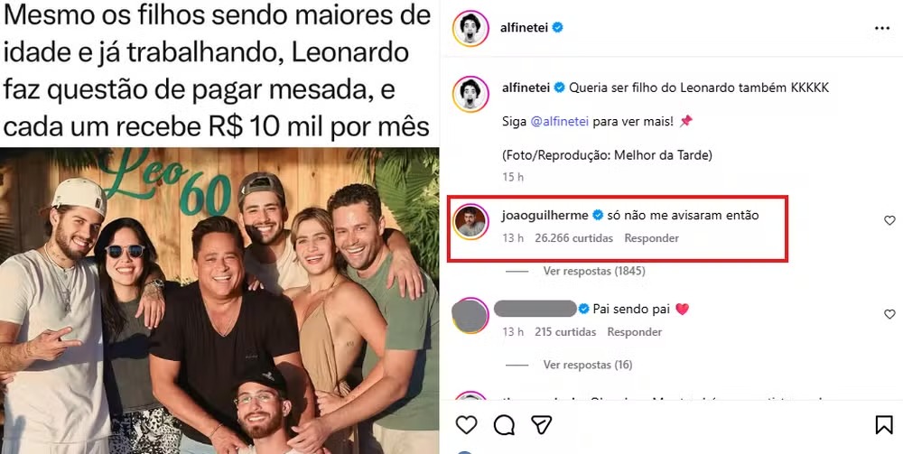 Publicação que João Guilherme comentou.