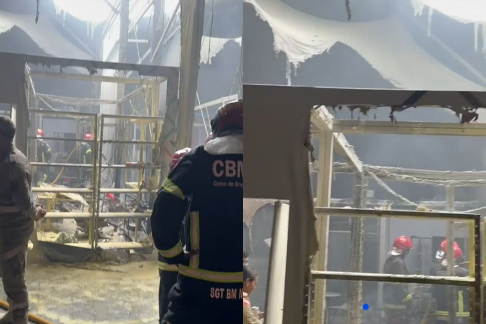 Pavilhão atingido pelo incêndio na Zona Azul da COP30, em Belém.