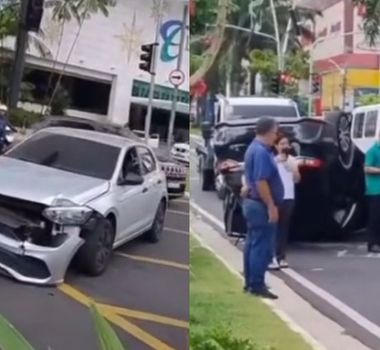 Imagem - Vídeo: carro capota após colisão em cruzamento na Doca, em Belém