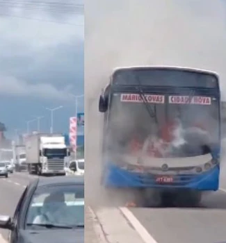 Imagem - Vídeo: ônibus pega fogo na BR-316, em Ananindeua