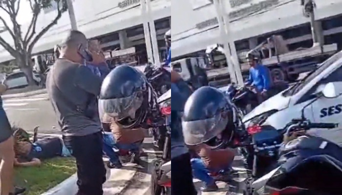 (Vídeo: motociclista é atingido por carro particular após avançar sinal no centro de Belém )