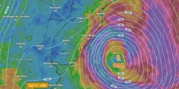 Ciclone extratropical traz alerta de temporais e ventos de até 100 km/h ao Sul do Brasil nesta semana