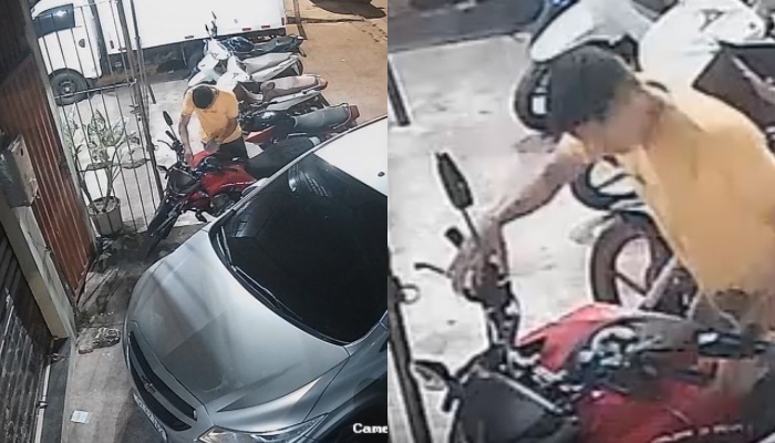 (Vídeo: suspeito usa pedra para furtar moto estacionada em frente à casa de show no Parque Verde)