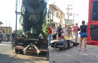 Caminhão betoneira ‘quebra’ e atinge motociclista e carona na Arthur Bernardes em Belém