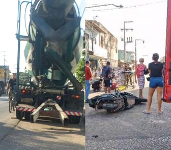Imagem - Caminhão betoneira ‘quebra’ e atinge motociclista e carona na Arthur Bernardes em Belém