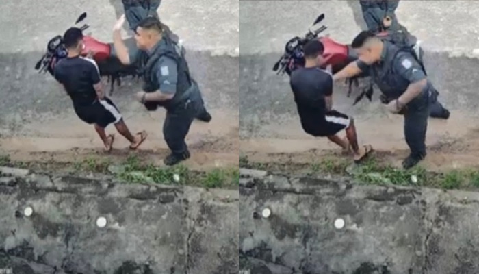 (PM é flagrado agredindo homem durante abordagem em Ananindeua)