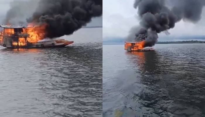 (Embarcação que transportava madeira pega fogo em rio no Marajó)