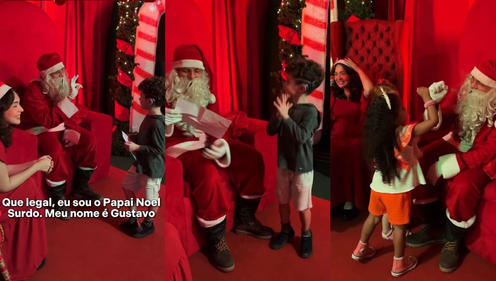 Papai Noel surdo se comunica em Libras e encanta visitantes em Florianópolis; assista