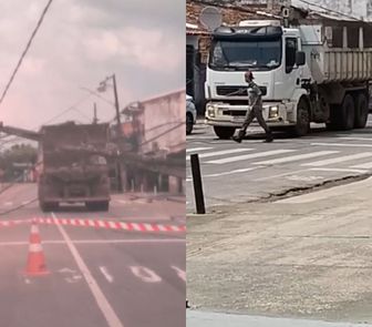 Imagem - Caçamba bate em poste e derruba fiação na Cidade Nova, em Ananindeua; assista