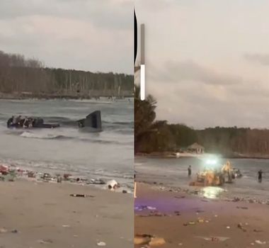 Imagem - Carros ficam atolados após avanço da maré em praia de Marudá